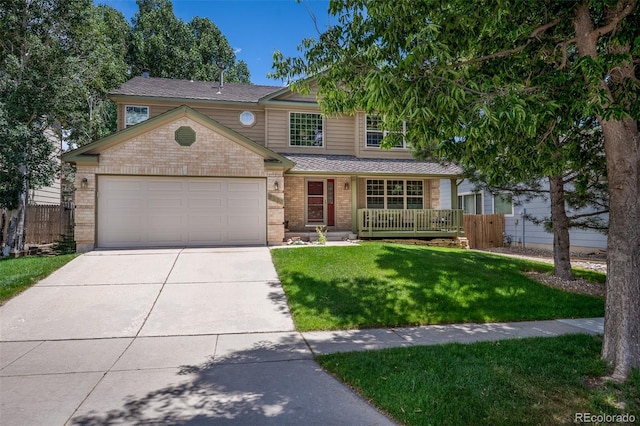 6285 Moccasin Pass Ct, Colorado Springs, CO 80919 - traditional home with brick siding, concrete driveway, an attached garage, a porch, and a shingled roof