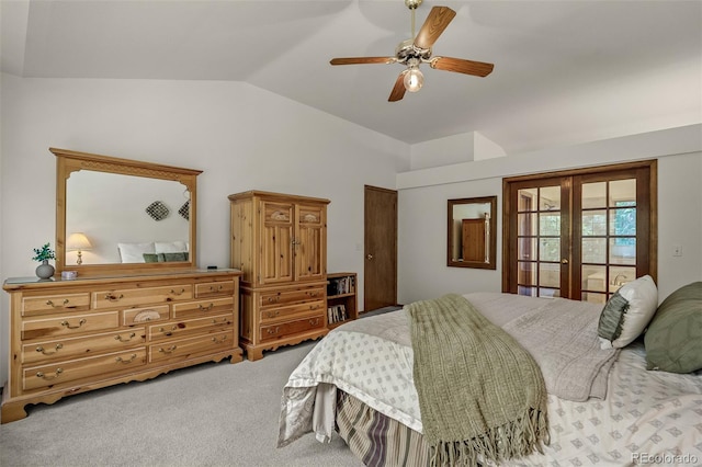 6285 Moccasin Pass Ct, Colorado Springs, CO 80919 - bedroom with vaulted ceiling, french doors, carpet, and ceiling fan