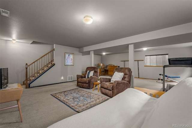 6285 Moccasin Pass Ct, Colorado Springs, CO 80919 - carpeted living area featuring stairs