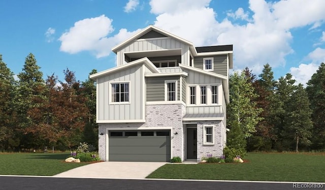 view of front facade with a front yard and a garage