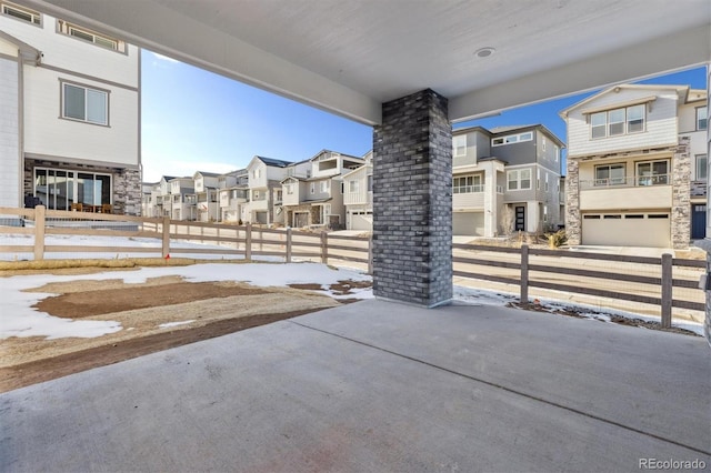 view of snow covered patio