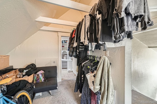 spacious closet with carpet and lofted ceiling