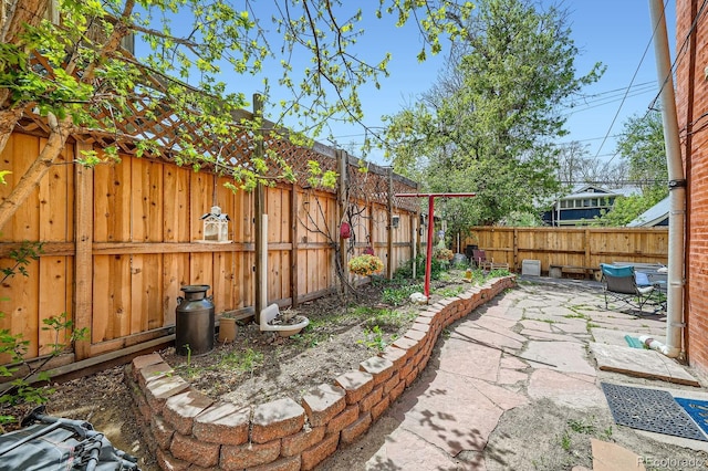 view of yard featuring a fenced backyard and a patio area