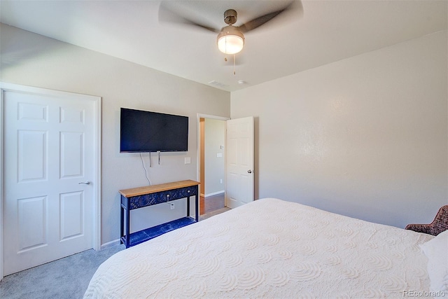 bedroom with carpet floors and ceiling fan