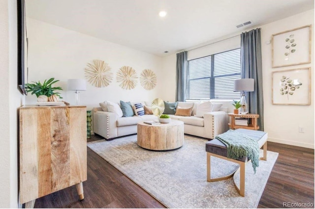 living room featuring dark hardwood / wood-style flooring