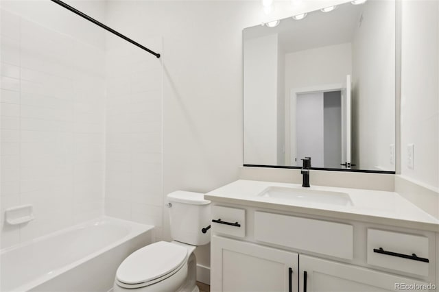 full bathroom featuring shower / tub combination, vanity, and toilet