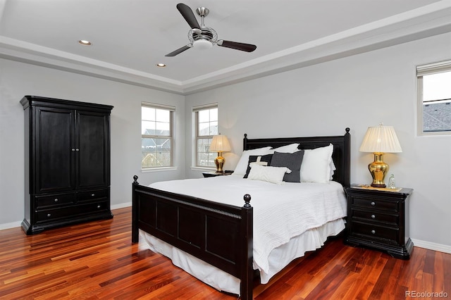 8044 E 24th Ave, Denver, CO 80238 - bedroom with a raised ceiling, wood finished floors, baseboards, and recessed lighting