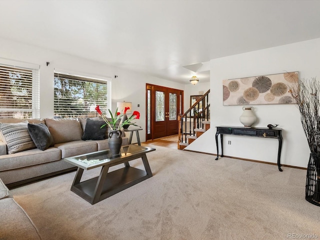 5845 W Portland Dr, Littleton, CO 80128 - carpeted living area with stairs and baseboards