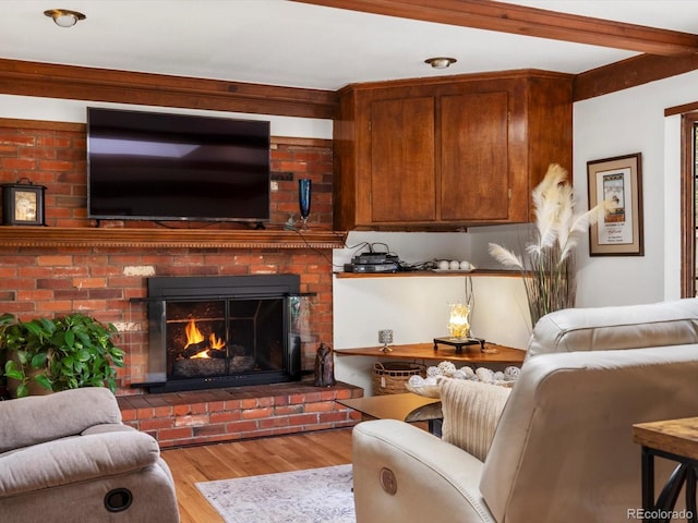 5845 W Portland Dr, Littleton, CO 80128 - living area with wood finished floors and a fireplace