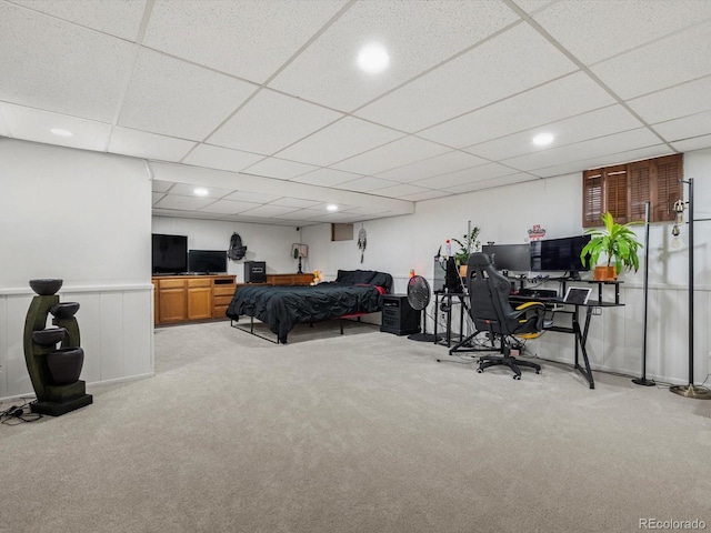 5845 W Portland Dr, Littleton, CO 80128 - bedroom featuring carpet flooring, a paneled ceiling, a desk, and recessed lighting