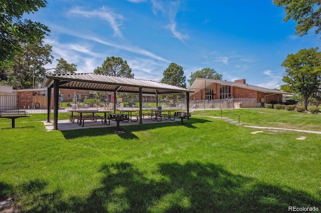 surrounding community featuring a lawn and a gazebo