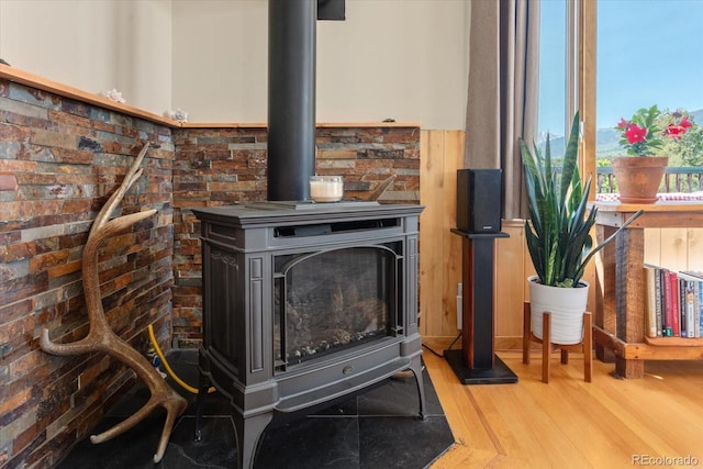 10 N Price Park, Cotopaxi, CO 81223 - detailed view of a wood stove, wood finished floors, and brick wall