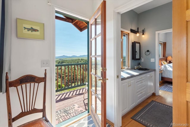 10 N Price Park, Cotopaxi, CO 81223 - ensuite bathroom featuring a mountain view, vanity, and wood finished floors