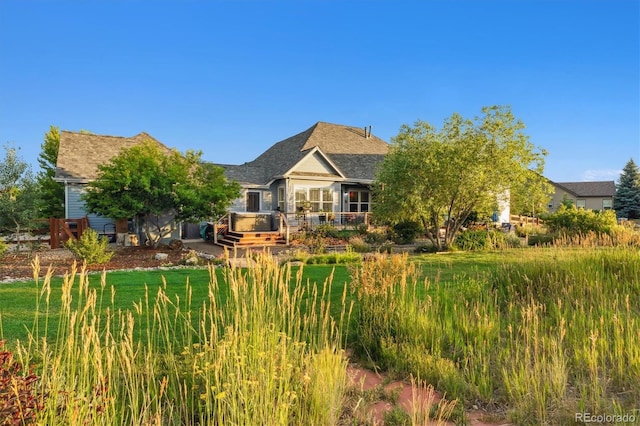5463 Killen Ave, Castle Rock, CO 80104 - back of house with a wooden deck and a lawn
