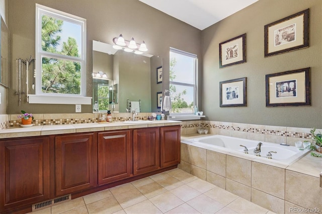 5463 Killen Ave, Castle Rock, CO 80104 - full bath featuring vanity, a garden tub, and tile patterned floors