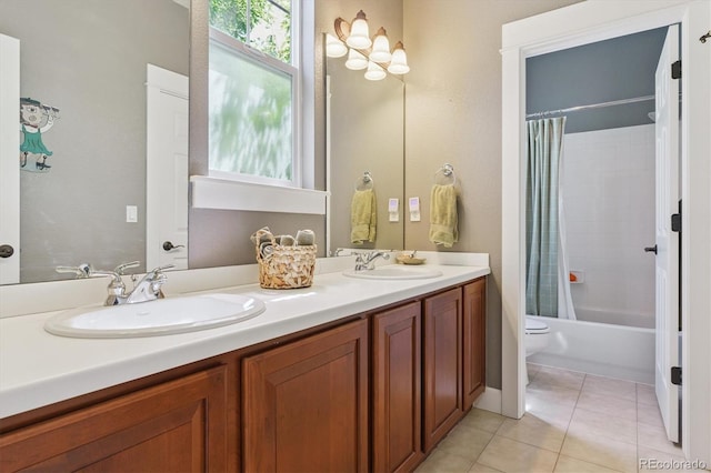 5463 Killen Ave, Castle Rock, CO 80104 - full bath featuring double vanity, shower / tub combo, and tile patterned flooring