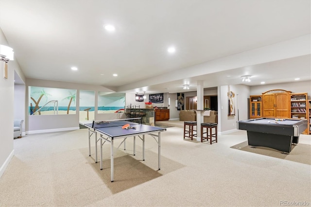5463 Killen Ave, Castle Rock, CO 80104 - game room featuring light carpet, pool table, recessed lighting, and bar area