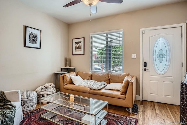 2838 Decatur St, Denver, CO 80211 - living room featuring a ceiling fan and wood finished floors