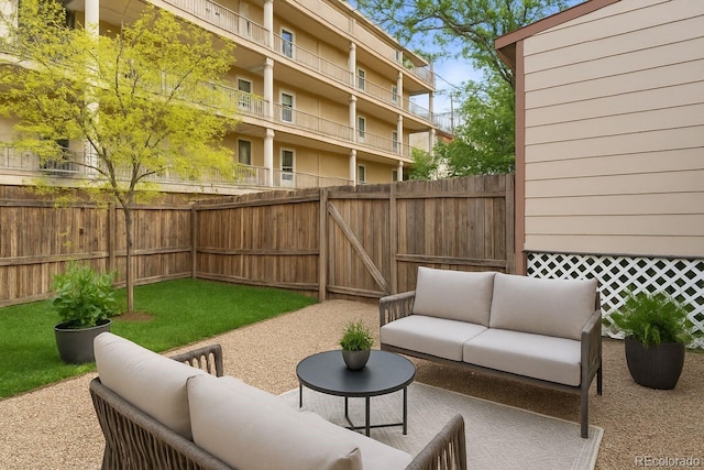 2838 Decatur St, Denver, CO 80211 - fenced backyard with outdoor lounge area and a patio