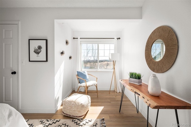 living area with light hardwood / wood-style floors