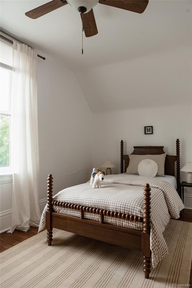 461 S Sherman St, Denver, CO 80209 - bedroom with wood finished floors, lofted ceiling, and ceiling fan