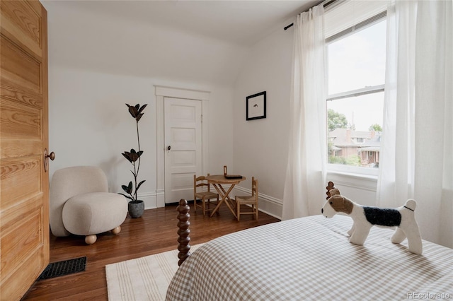 461 S Sherman St, Denver, CO 80209 - bedroom with multiple windows, dark wood-type flooring, and lofted ceiling