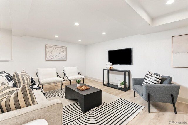 5814 Cole Way, Arvada, CO 80004 - living room featuring light wood-type flooring and recessed lighting