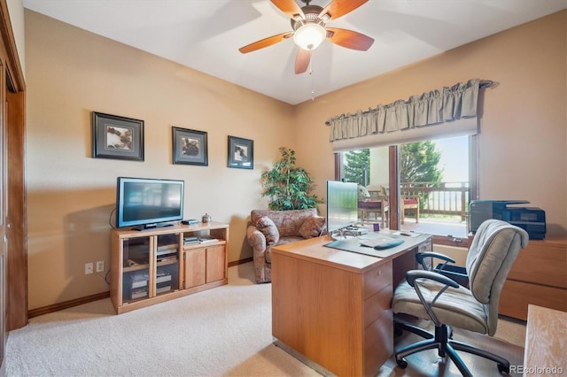16134 Sandstone Dr, Morrison, CO 80465 - office area with light colored carpet and ceiling fan