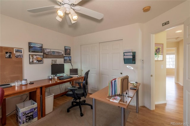 9586 W Victoria Dr, Littleton, CO 80128 - office space with wood finished floors, baseboards, and ceiling fan