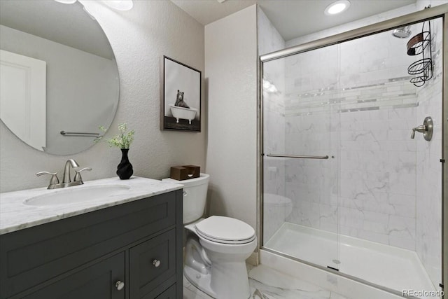 3745 Spanish Oaks Trl, Castle Rock, CO 80108 - full bathroom with vanity, a stall shower, and marble finish flooring