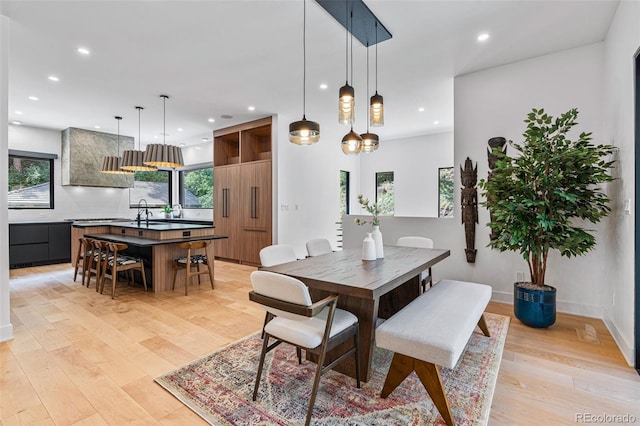 dining room featuring a wealth of natural light and light hardwood / wood-style flooring