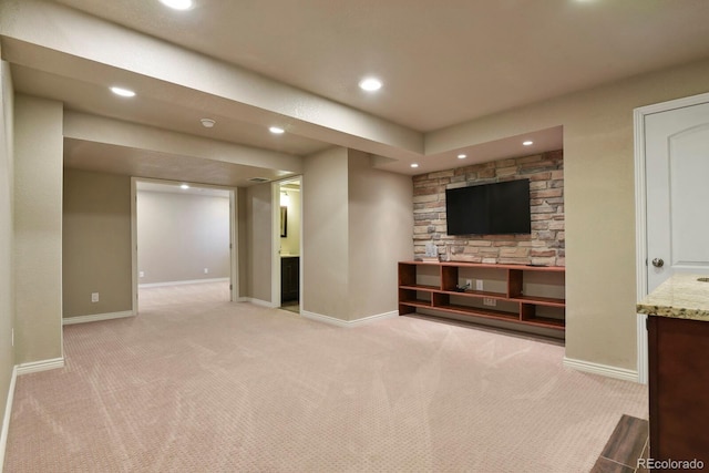 interior space featuring baseboards, recessed lighting, and carpet floors