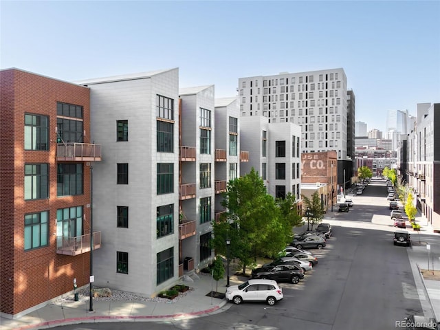 view of building exterior with a city view