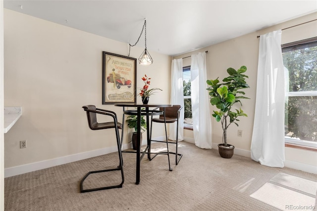 view of carpeted dining room