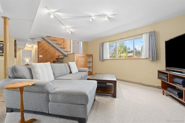 15000 W 29th Ave, Golden, CO 80401 - living room with track lighting, stairs, and carpet flooring