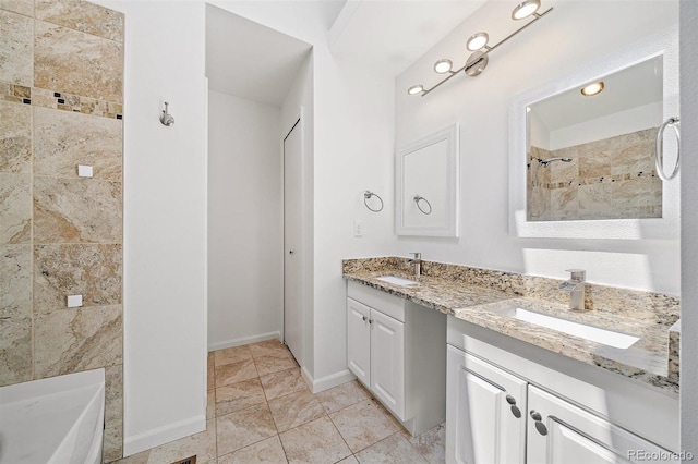 4246 S Granby St Unit B, Aurora, CO 80014 - bathroom with double vanity, a tile shower, and a tub to relax in