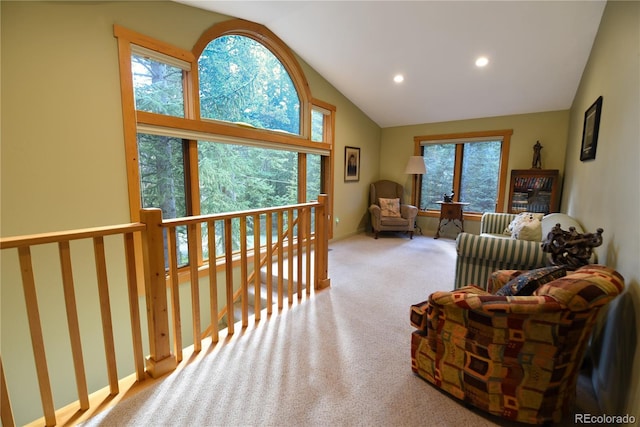 446 Blue River Rd, Breckenridge, CO 80424 - living room with vaulted ceiling, recessed lighting, and carpet