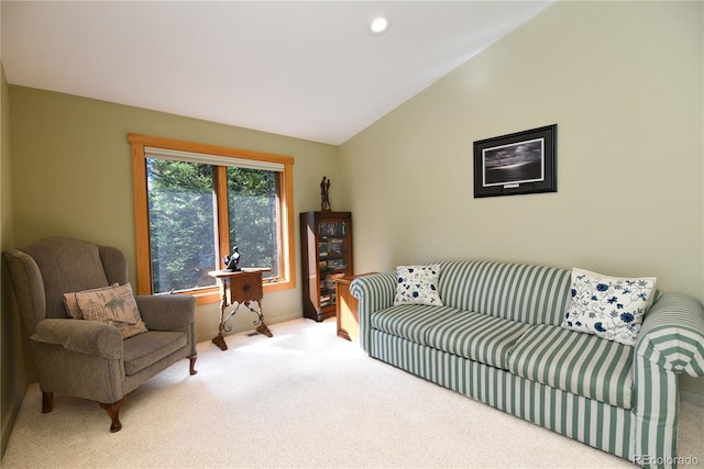446 Blue River Rd, Breckenridge, CO 80424 - living area featuring carpet floors, lofted ceiling, and recessed lighting