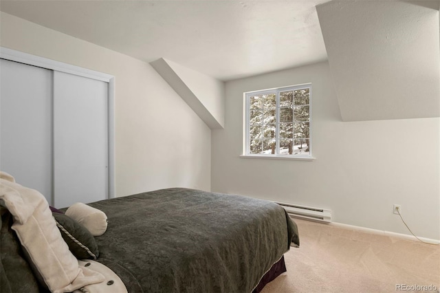 6530 Ridgeview Dr, Morrison, CO 80465 - bedroom featuring carpet, a closet, baseboards, and a baseboard heating unit