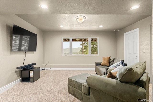 6530 Ridgeview Dr, Morrison, CO 80465 - living room featuring carpet, recessed lighting, baseboards, and a textured ceiling