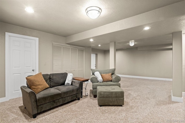 6530 Ridgeview Dr, Morrison, CO 80465 - living area featuring carpet, baseboards, recessed lighting, and a textured ceiling