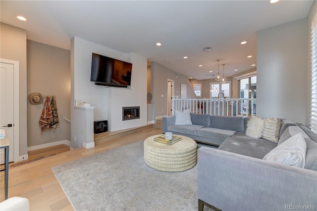 living room featuring light wood-type flooring