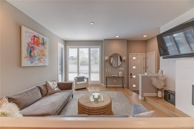 living room featuring light wood-type flooring