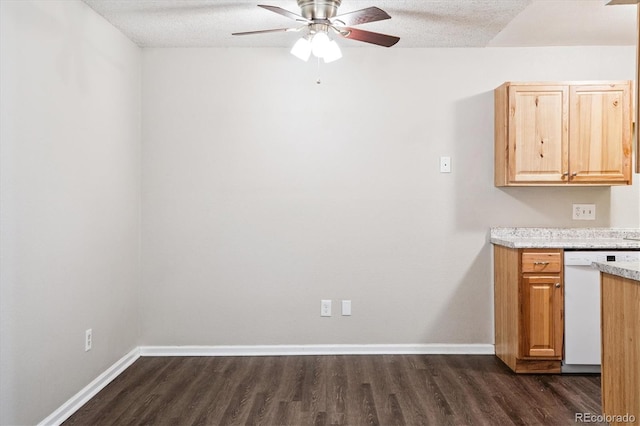 16359 W 10th Ave Unit 2, Golden, CO 80401 - kitchen featuring white dishwasher, dark wood finished floors, and ceiling fan