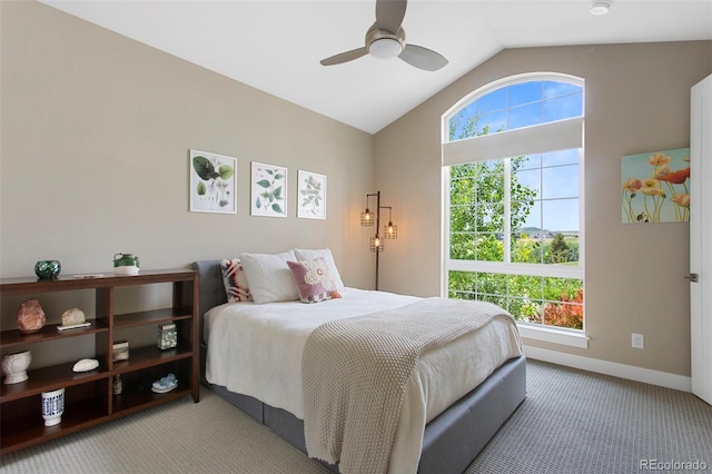 5608 Raintree Dr, Parker, CO 80134 - bedroom featuring carpet, vaulted ceiling, and a ceiling fan