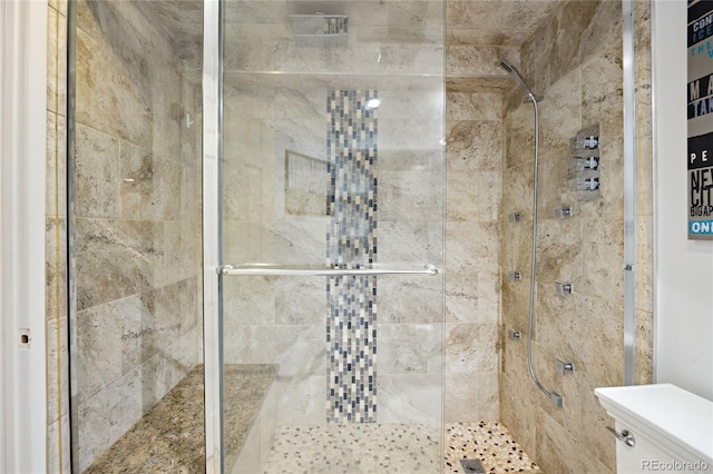 bathroom featuring a shower stall and toilet
