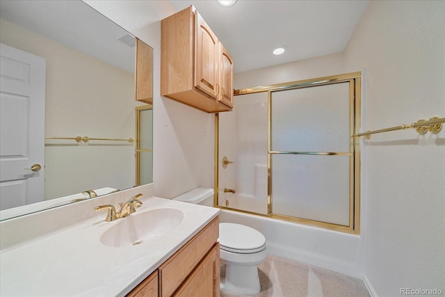 7912 S Buchanan Way, Aurora, CO 80016 - full bathroom with vanity, shower / bath combination with glass door, and recessed lighting