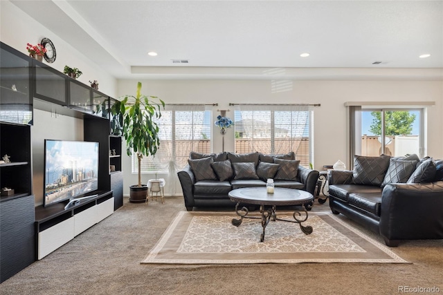 19047 Randolph Pl, Denver, CO 80249 - living room with carpet, visible vents, and recessed lighting