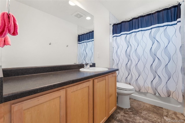 19047 Randolph Pl, Denver, CO 80249 - bathroom featuring vanity, toilet, shower / tub combo, and visible vents