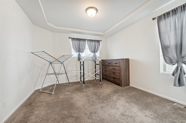 19047 Randolph Pl, Denver, CO 80249 - bedroom with a tray ceiling, carpet, visible vents, and baseboards